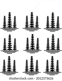 Vector icon set of tree silhouettes for your business.