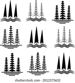 Vector icon set of tree silhouettes for your business.