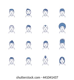 Vector icon set of trendy male hair style;male, boy, oung man, cut