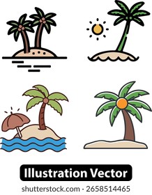 Ícone vetorial de palmeiras tropicais em uma ilha deserta para projeto de viagem de verão.