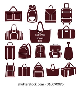  Vector icon set of various bags Baggage theme icons. Collection of Travel bags -illustration