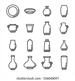 Vector icon set of various kitchenware on white background