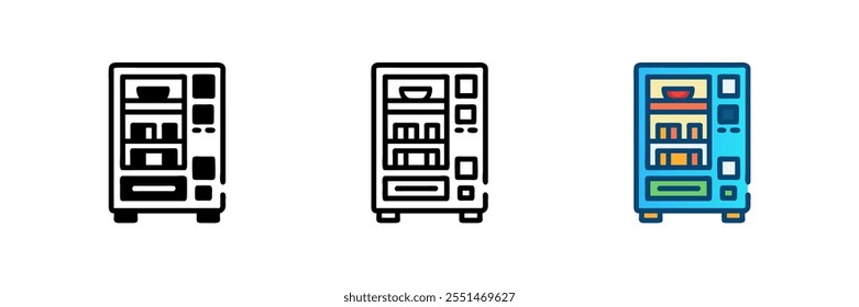 Vector icon set of vending machines. Ideal for retail, snack dispensers, and automated services design projects.
