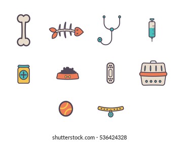 Vector icon set of vet clinic on white background
