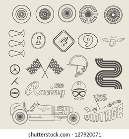 Vector icon set of vintage car racing