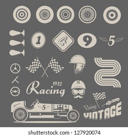 Vector Icon Set Of Vintage Car Racing