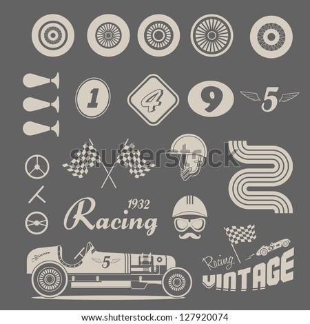 Vector icon set of vintage car racing