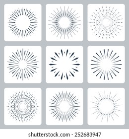 Vector icon set of vintage sparkles and stars
