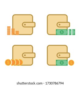 Vector icon of set of wallet and money bundle