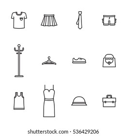 Vector icon set for wardrobe and fashion on white background