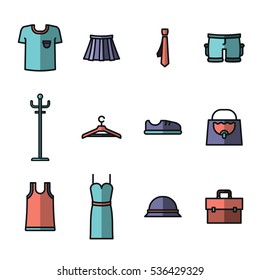 Vector icon set for wardrobe and fashion on white background