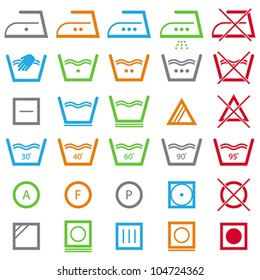 Vector icon set of washing signs and care label. Easy to edit.