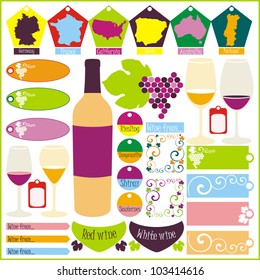 vector icon set - wine from the different countries of the world