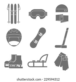 Vector icon set of winter sport. Flat design.