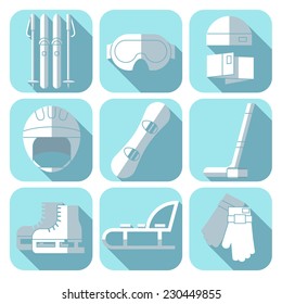 Vector icon set of winter sport. Flat design.