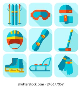 Vector icon set of winter sport. Flat design.