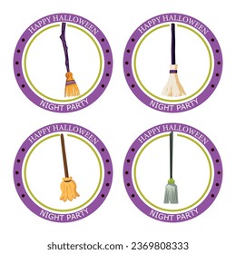 vector icon set of a witch's broom with the word halloween and white background