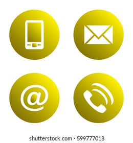 Vector icon set: yellow spherical communication icons - mobile phone, envelope, e-mail address, phone