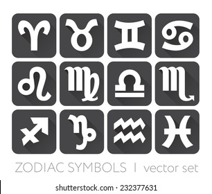 Vector icon set of Zodiac Signs in flat style.
