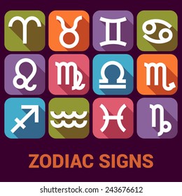 Vector icon set of Zodiac Signs in flat style