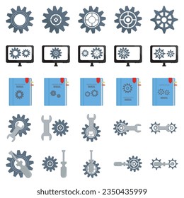 Ajustes de iconos vectores, herramientas, engranajes, Signo de engranajes aislado en fondo blanco. Concepto de cuenta de elección de ayuda. Estilo plano de moda para diseño gráfico, logotipo, sitio web, medios sociales, interfaz de usuario, aplicación móvil, EPS10