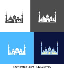 Vector icon of Sheikh Zayed Mosque. Silhouette on colored backgrounds.