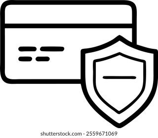 Vector icon of a shield with a credit card inside representing secure payment. concept as A vector illustration featuring a shield encompassing a credit card symbolizing payment security; designed wit