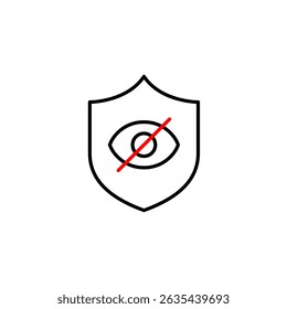 Vector icon of shield with crossed-out eye, symbolizing hidden protection, private security, or restricted monitoring. Ideal for cybersecurity apps, privacy tools, and secure platforms