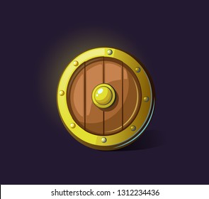 Vector icon shield. Game subject, thing, object. Game concept and design. Design element. Magical magic. Game assets and tile. Symbol of protection and security.
 Fantasy, fiction style.
