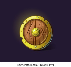 Vector icon shield. Game subject, thing, object, item. Game concept and design. Design element. Magical magic. Game assets and tile. Symbol of protection and security.
 Fantasy, fiction style. 
