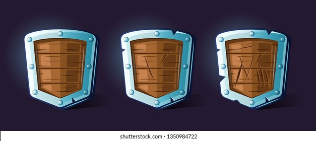 Vector icon shield. Game subject, thing, object, item. Game concept and design. Design element. Magical magic. Game assets and tile. Symbol of protection and security.
 Fantasy, fiction style. 

