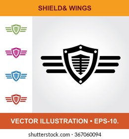 Vector Icon Of Shield With Title & Small Multicolored Icons. Eps-10.