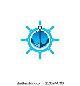 Vector icon of ship wheel logo design.