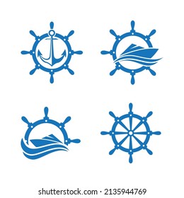 Vector icon of ship wheel logo design.