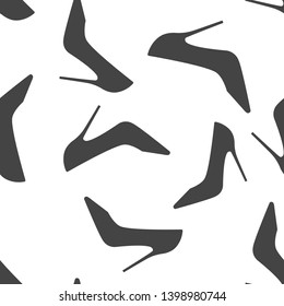 Vector icon of a shoe. Women's high-heeled shoes seamless pattern on a white background.