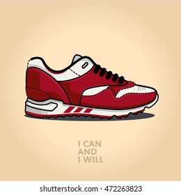 Vector icon shoes for training. Running shoe, stylized sneaker isolated on light background. Flat outline icon design with shadow. 