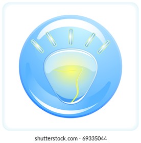 Vector icon with a shone bulb in a rectangular framework with the rounded corners