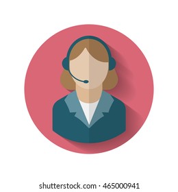 Vector icon for shop with a girl from tech support. The woman from the call centre.