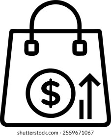 Vector icon of a shopping bag with a coin representing sales revenue. concept as A clean vector illustration of a shopping bag with a large coin inside symbolizing revenue from sales; designed with si