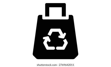 Vector icon of a shopping bag featuring a recycling symbol, representing eco friendly shopping, sustainable packaging, and waste reduction concepts.