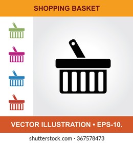 Vector Icon Of Shopping Basket With Title & Small Multicolored Icons. Eps-10.