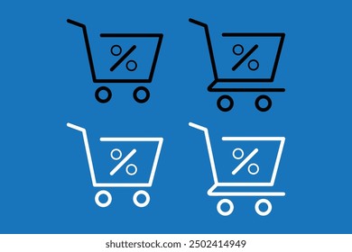 vector icon shopping cart discount percentage offer symbol,black and white colored