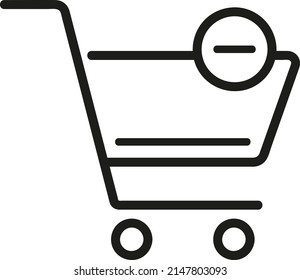 Vector icon of shopping cart on wheels; The editable illustration for button "Remove from basket"
