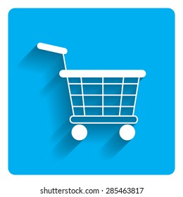 Vector icon of shopping cart on bright blue background