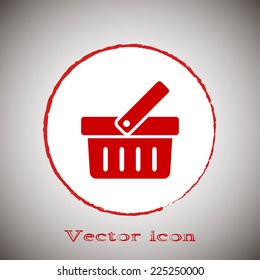 Vector icon shopping cart Red round button on a gray background