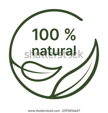 Vector Icon Showcasing a 100 Percent Natural Cosmetics Theme With Leaves in a Circular Design
