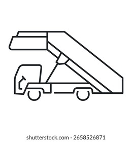 Um ícone vetorial que mostra as escadas do avião, ilustrando o equipamento utilizado pelos passageiros para embarcar e sair de uma aeronave. Ideal para gráficos relacionados a viagens e mídia digital.