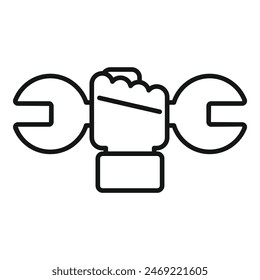 A vector icon showcasing a clenched hand grasping a wrench, in a simple line art design