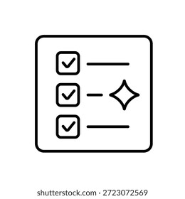 Ein Vektorsymbol, das eine kartenförmige Checkliste für die automatisierte Aufgabenverwaltung anzeigt, die im Linienstil mit bearbeitbarem Strich erstellt wurde
