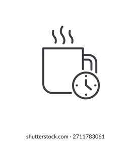 Icono de Vector que muestra una taza de café con reloj, que simboliza el tiempo de descanso, la relajación y el refresco.